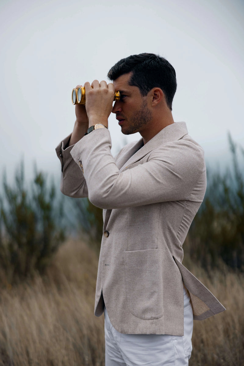 Cream blazer 2025 blue shirt